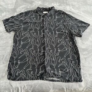 Pacsun XL Men's Black Button Up Shirt‎ People Print Short Sleeve Casual Top